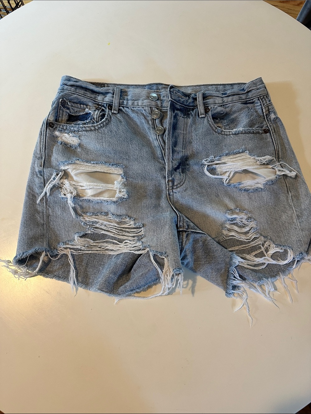 American Eagle Outfitters Light Blue Distressed Denim Shorts